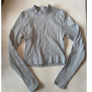 Out From Under Mock Neck Ribbed Long Sleeve Crop Top Baby Blue XS S